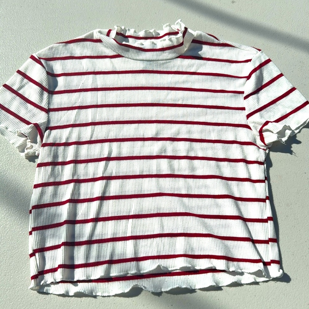 Red and white girls stripped blouse, Size Large